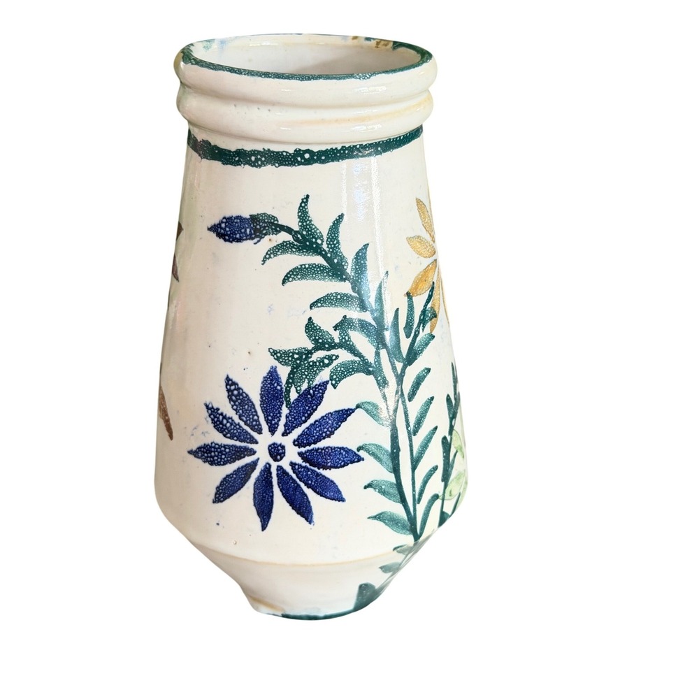C. Leite Vase Azores Portugal Vintage White Floral Hand Painted 8in Ceramic